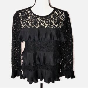 Dark Fairy Lace Top Size 4 Ruffle Long Sleeve Goth Witchy Romantic Wednesday